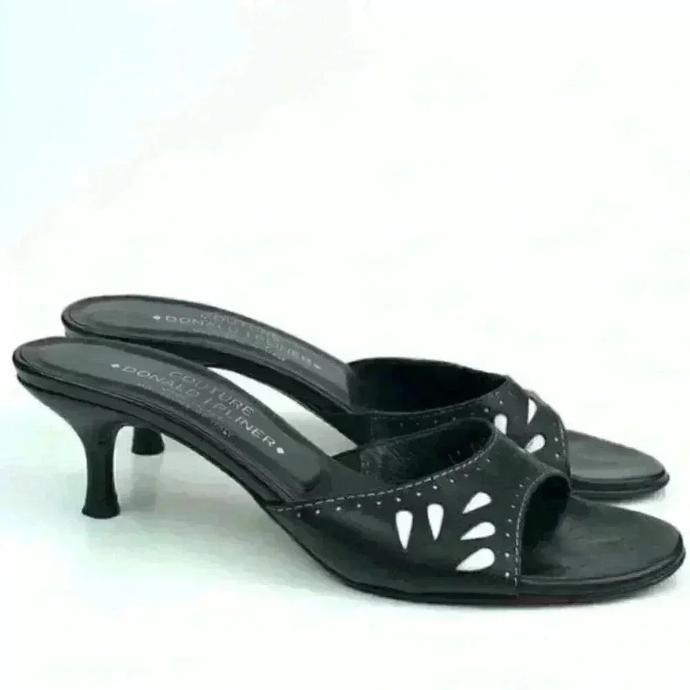 Donald J Pliner Couture womens heels size 7.5 N black white Italian leather 90s